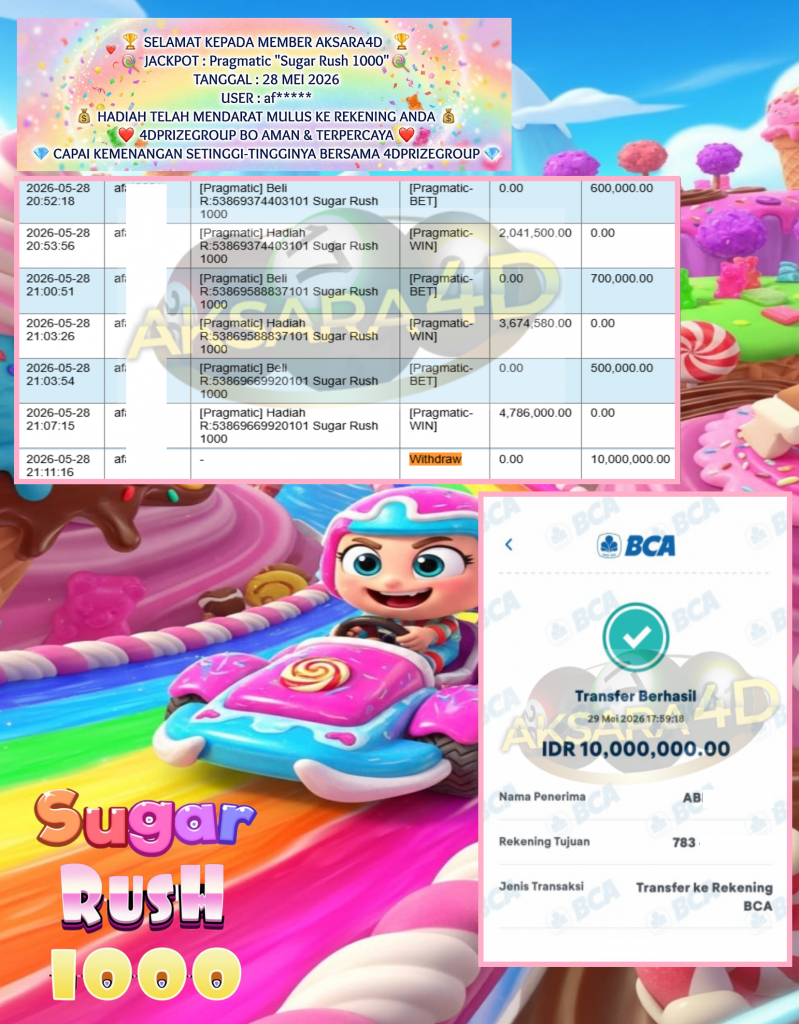 AKSARA4D JACKPOT Pragmatic “Sugar Rush” Rp10.000.000,- LUNAS