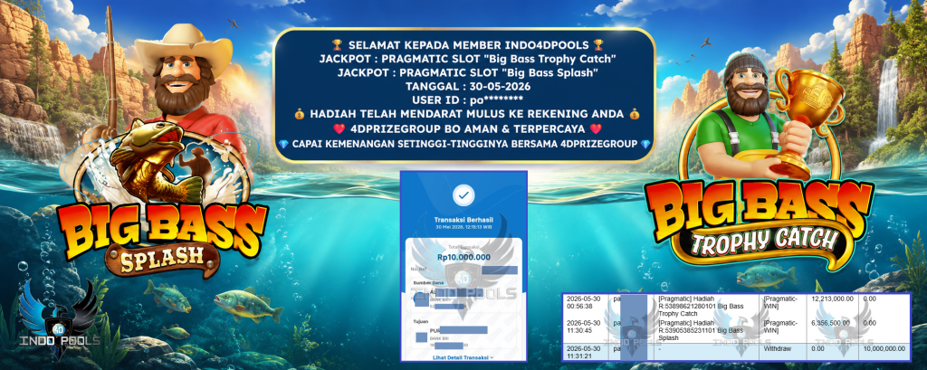 INDO4DPOOLS JACKPOT PRAGMATIC SLOT “Big Bass Trophy Catch & Big Bass Splash” ‎‎‏‏‎ ‎‏‏‎ ‎‏‏‎ ‎‎‏‏‎‎‏‏‎‎‎‏‏‎‎‏‏‎ ‎‏‏‎Rp 10.000.000,- LUNAS