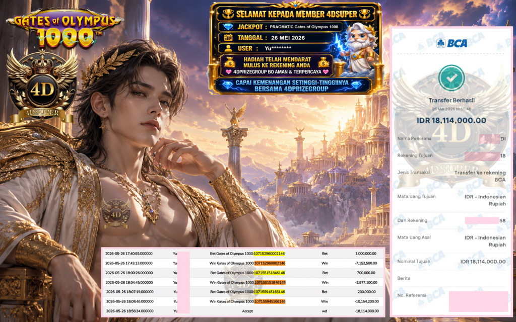 4DSUPER JACKPOT PRAGMATIC “Gates of Olympus 1000″‎‏‏‎‎ Rp18.114.000,- LUNAS