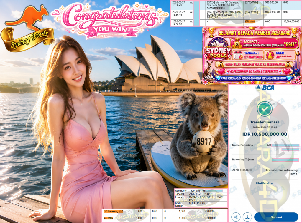 AKSARA4D JACKPOT PASARAN ” SYDNEY POOLS FULL ( TIAP HARI ) ”8917″ ” Rp 10,500,000,- LUNAS