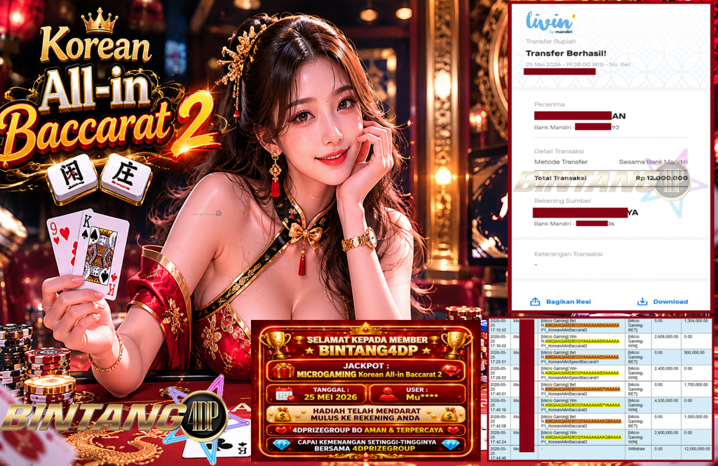 BINTANG4DP JACKPOT MICROGAMING “Korean All-in Baccarat 2” Rp12.000.000,- LUNAS