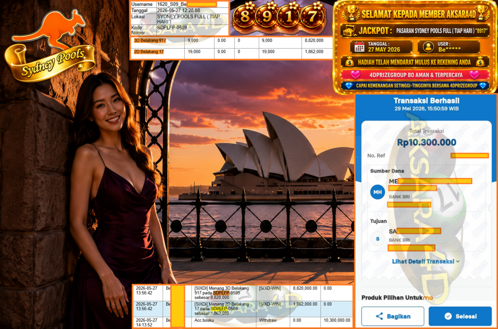AKSARA4D JACKPOT PASARAN ” SYDNEY POOLS FULL ( TIAP HARI ) ”8917″ ” Rp 10,300,000,- LUNAS