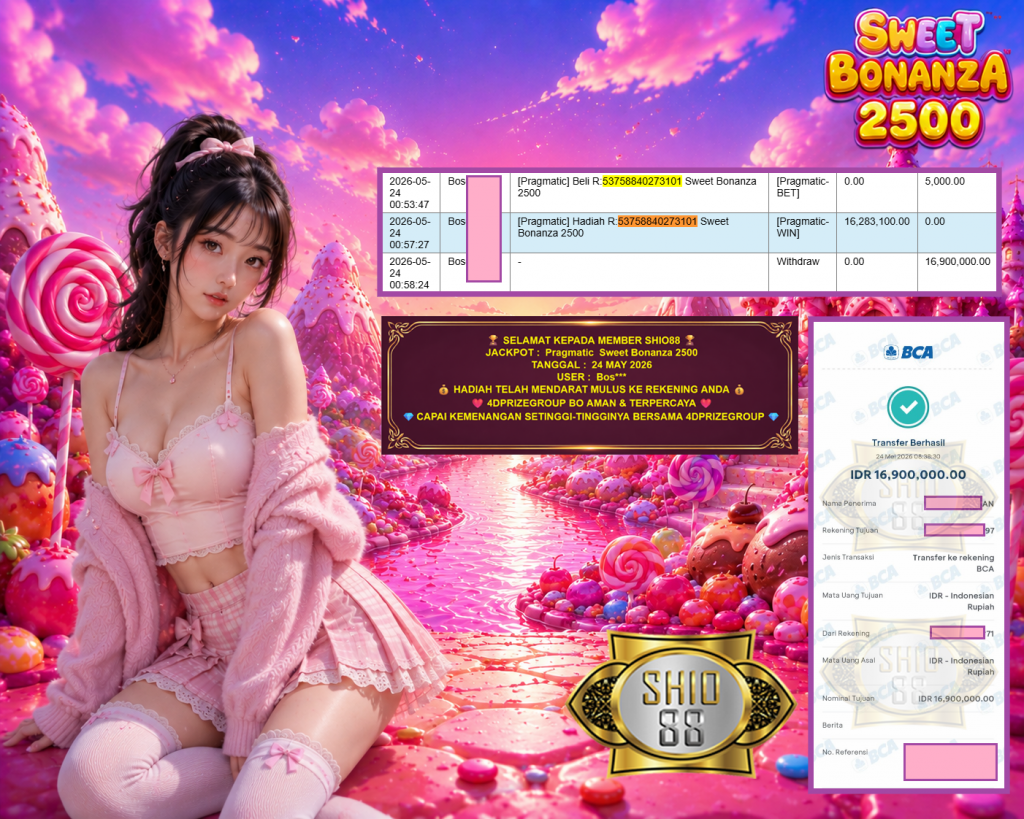 SHIO88 JACKPOT PRAGMATIC ” Sweet Bonanza 2500 ” Rp 16.900.000,- LUNAS