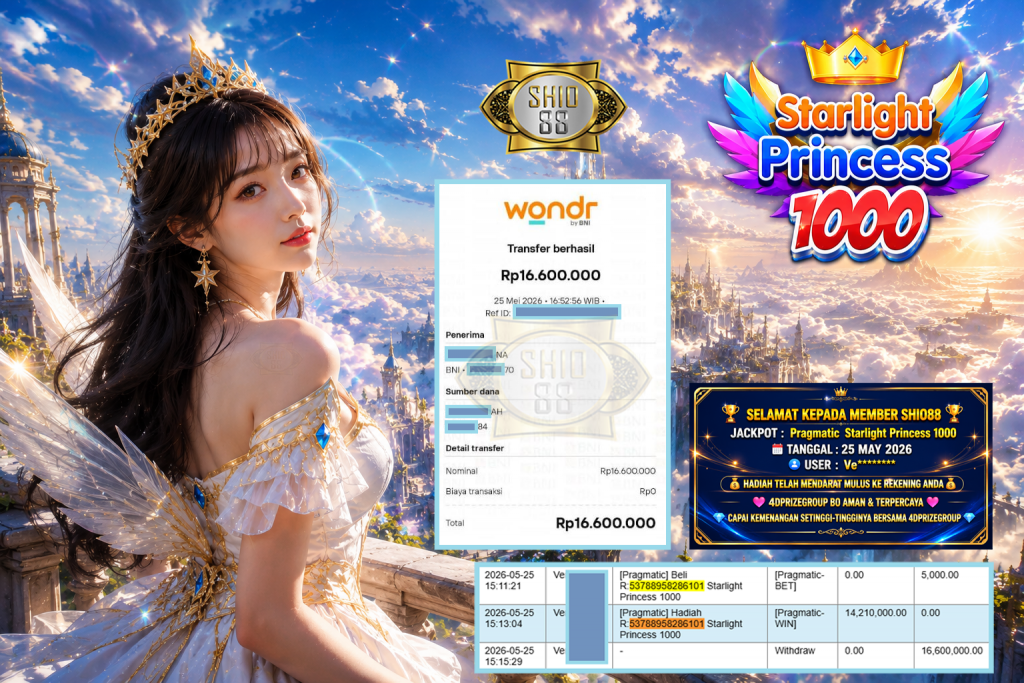 SHIO88 JACKPOT PRAGMATIC ” Starlight Princess 1000 ” Rp 16.600.000,- LUNAS