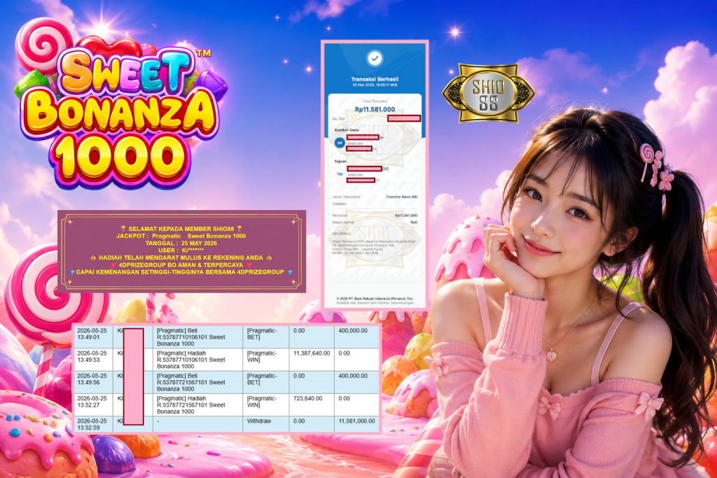 SHIO88 JACKPOT PRAGMATIC ” Sweet Bonanza 1000 ” Rp 11.581.000,- LUNAS