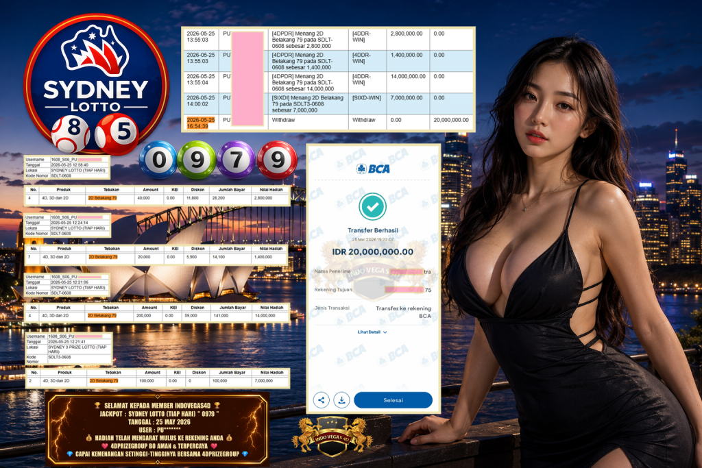 INDOVEGAS4D JACKPOT SYDNEY LOTTO (TIAP HARI) ” 0979 ” Rp 20.000.000,- LUNAS