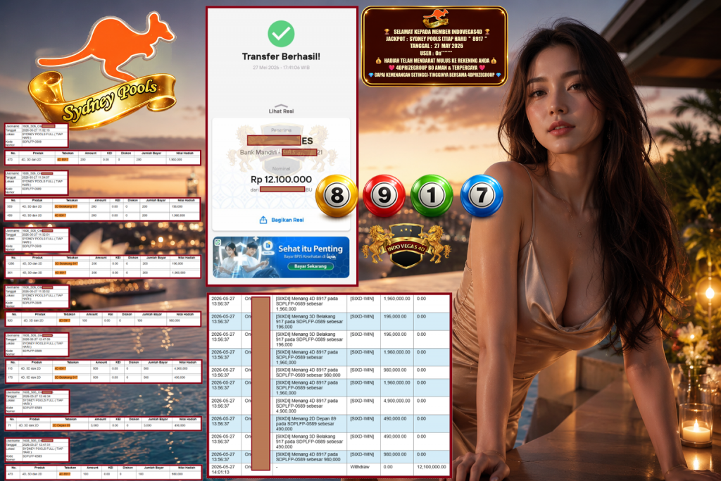INDOVEGAS4D JACKPOT SYDNEY POOLS (TIAP HARI) ” 8917 ” Rp 12.100.000,- LUNAS