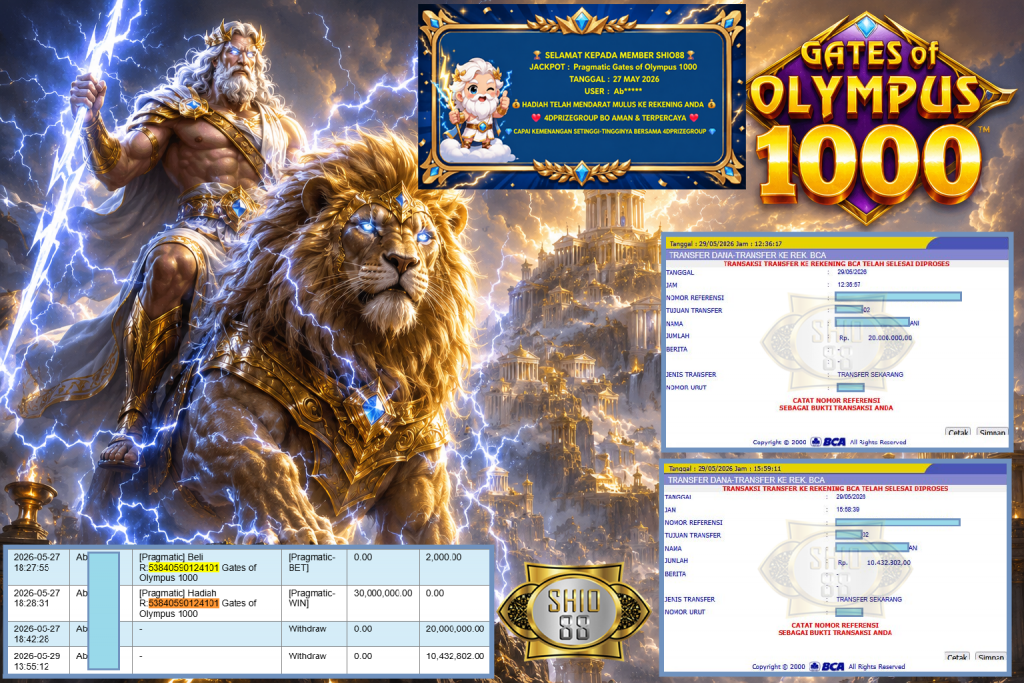 SHIO88 JACKPOT PRAGMATIC ” Gates of Olympus 1000 ” Rp 30.432.802,- LUNAS