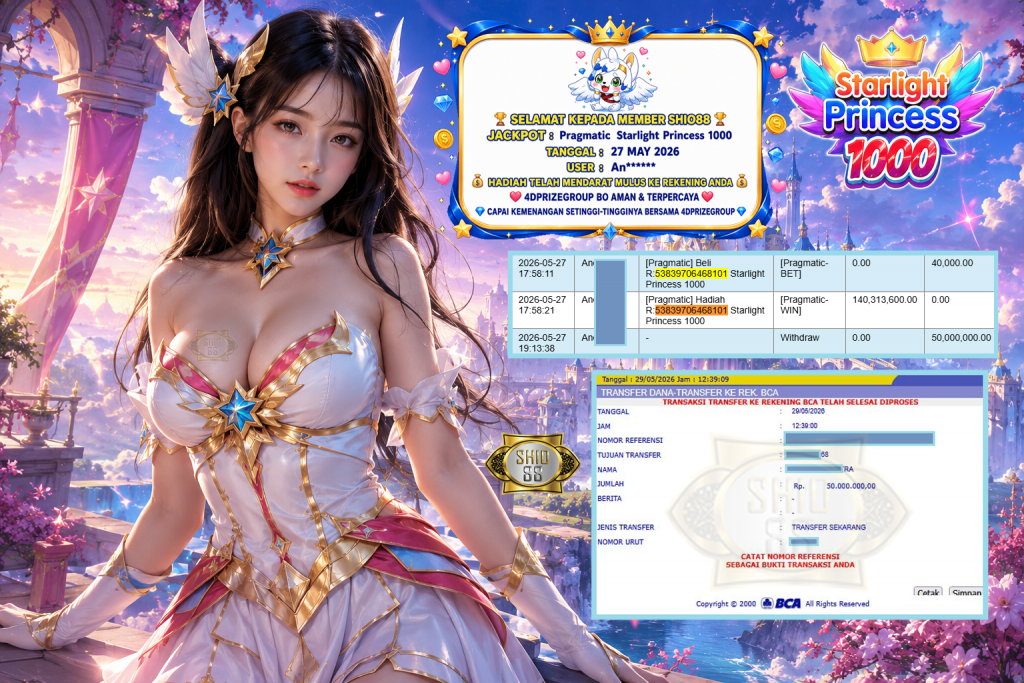 SHIO88 JACKPOT PRAGMATIC ” Starlight Princess 1000 ” Rp 50.000.000,- LUNAS