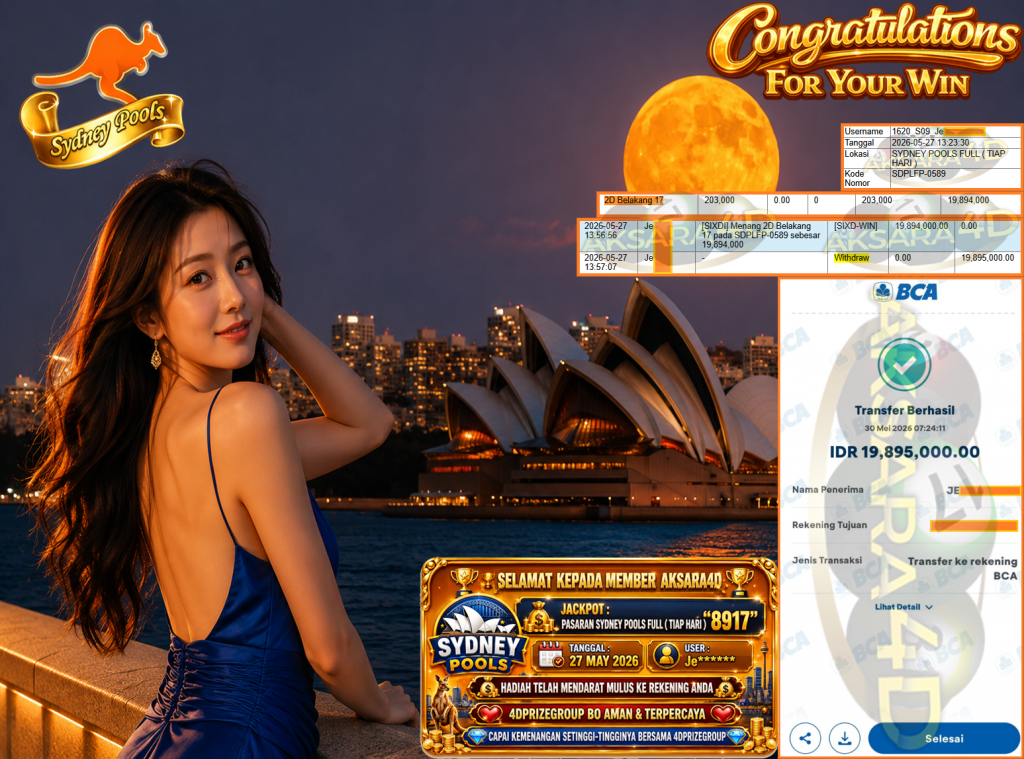 AKSARA4D JACKPOT PASARAN ” SYDNEY POOLS FULL ( TIAP HARI ) ”8917″ ” Rp 19,895,000,- LUNAS