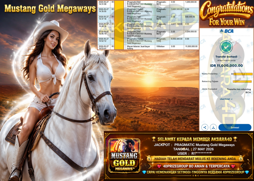 AKSARA4D JACKPOT PRAGMATIC ” Mustang Gold Megaways ” Rp 11,000,000,- LUNAS
