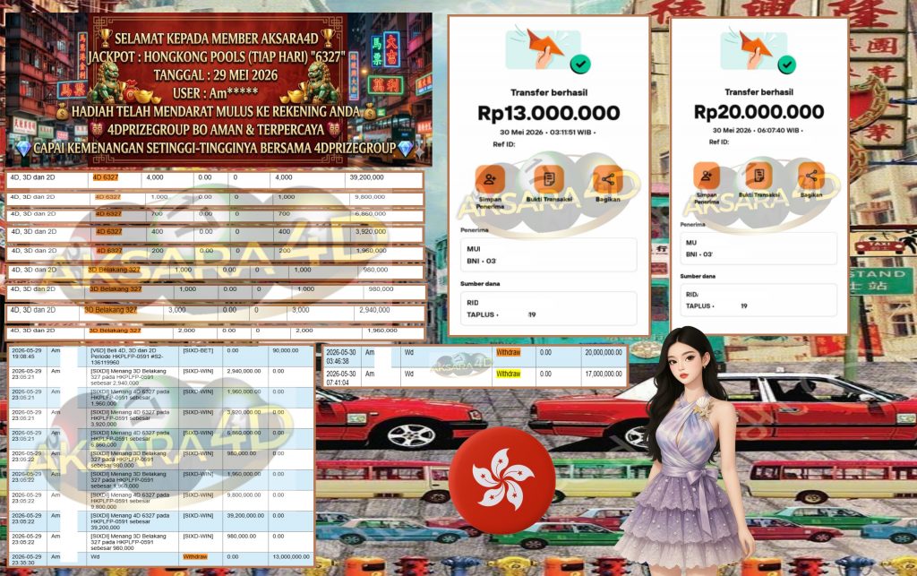AKSARA4D JACKPOT HONGKONG POOLS (TIAP HARI) Rp33.000.000,- LUNAS