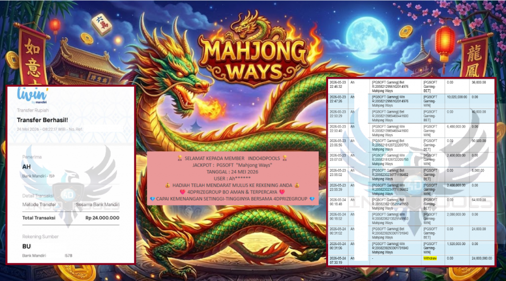 INDO4DPOOLS JACKPOT PGSOFT “Mahjong Ways” ‎‎‏‏‎‎‏‏Rp24.000.000,- LUNAS