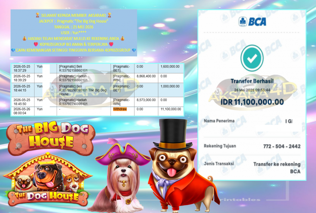 AKSARA4D JACKPOT PRAGMATIC “The Big Dog House”‎‏‏‎‎ Rp11.100.000,- LUNAS