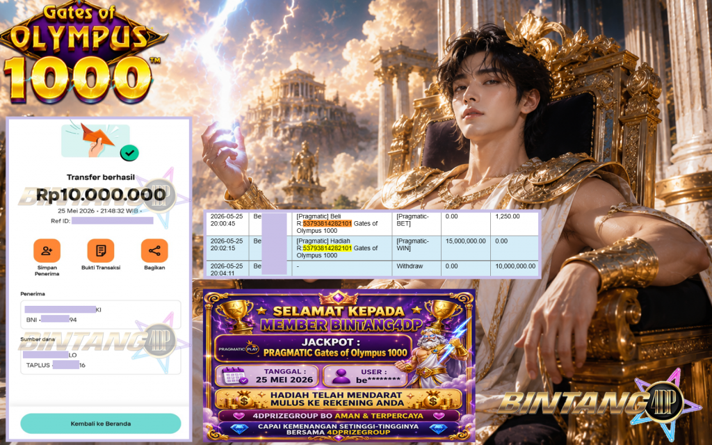 BINTANG4DP JACKPOT PRAGMATIC “Gates of Olympus 1000″‎‏‏‎‎ Rp10.000.000,- LUNAS