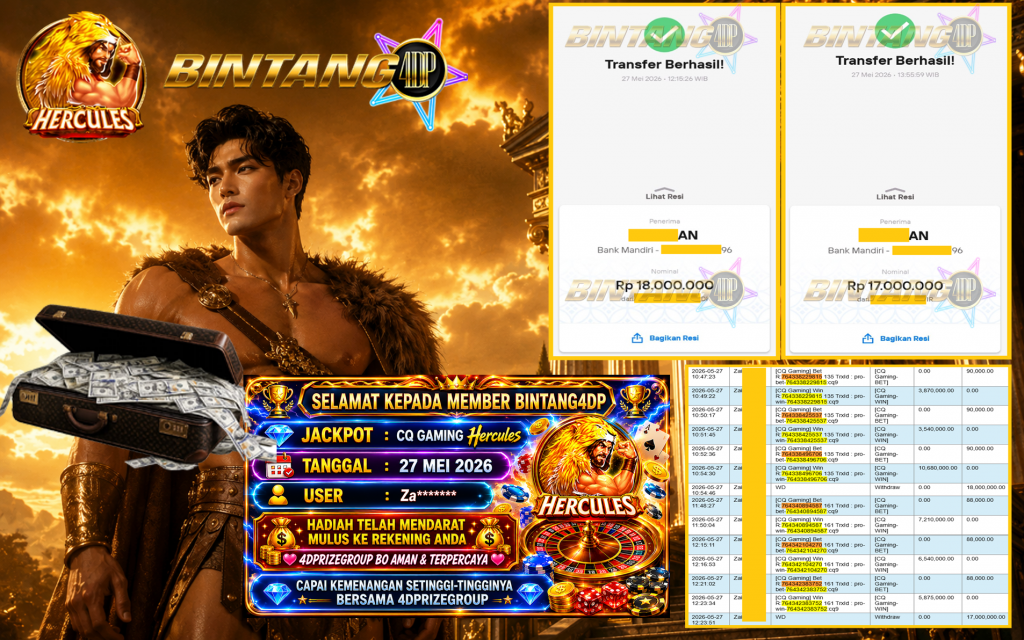 BINTANG4DP JACKPOT CQ GAMING “Hercules” Rp35.000.000,- LUNAS