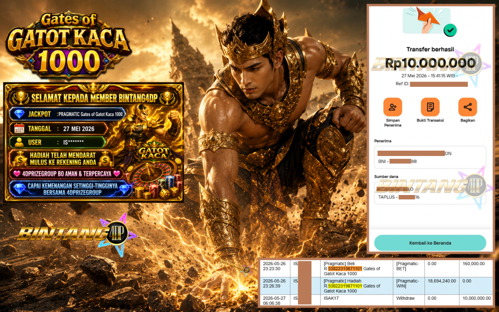 BINTANG4DP JACKPOT PRAGMATIC “Gates of Gatot Kaca 1000″‎‏‏‎‎ Rp10.000.000,- LUNAS