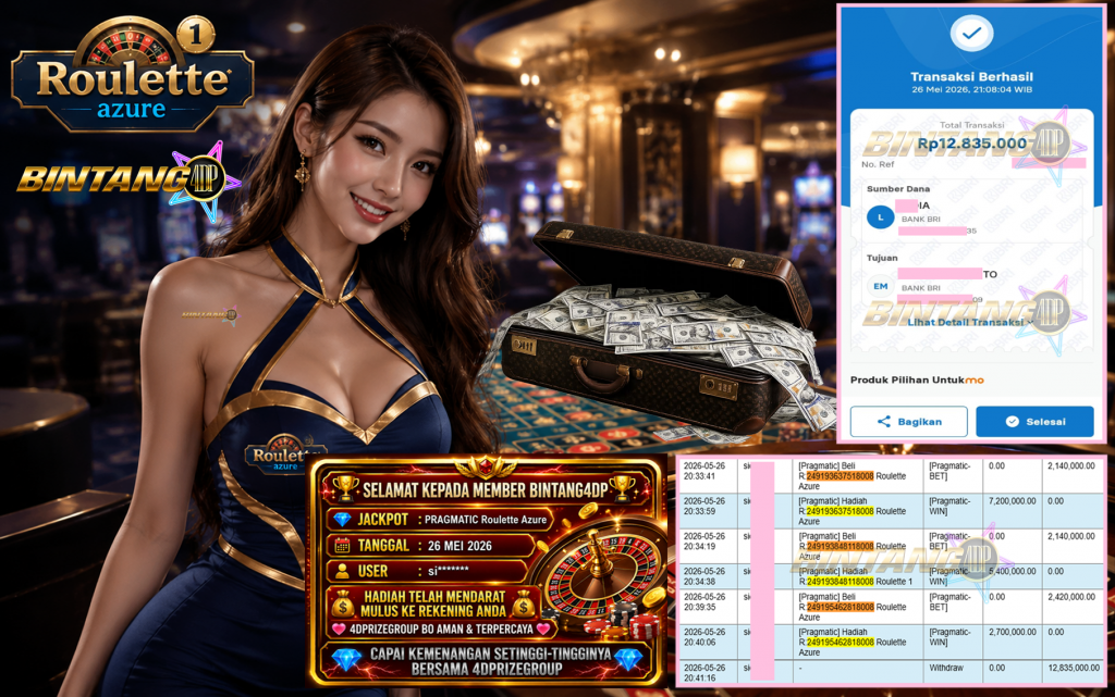 BINTANG4DP JACKPOT PRAGMATIC “Roulette Azure”‎‏‏‎‎ Rp12.835.000,- LUNAS