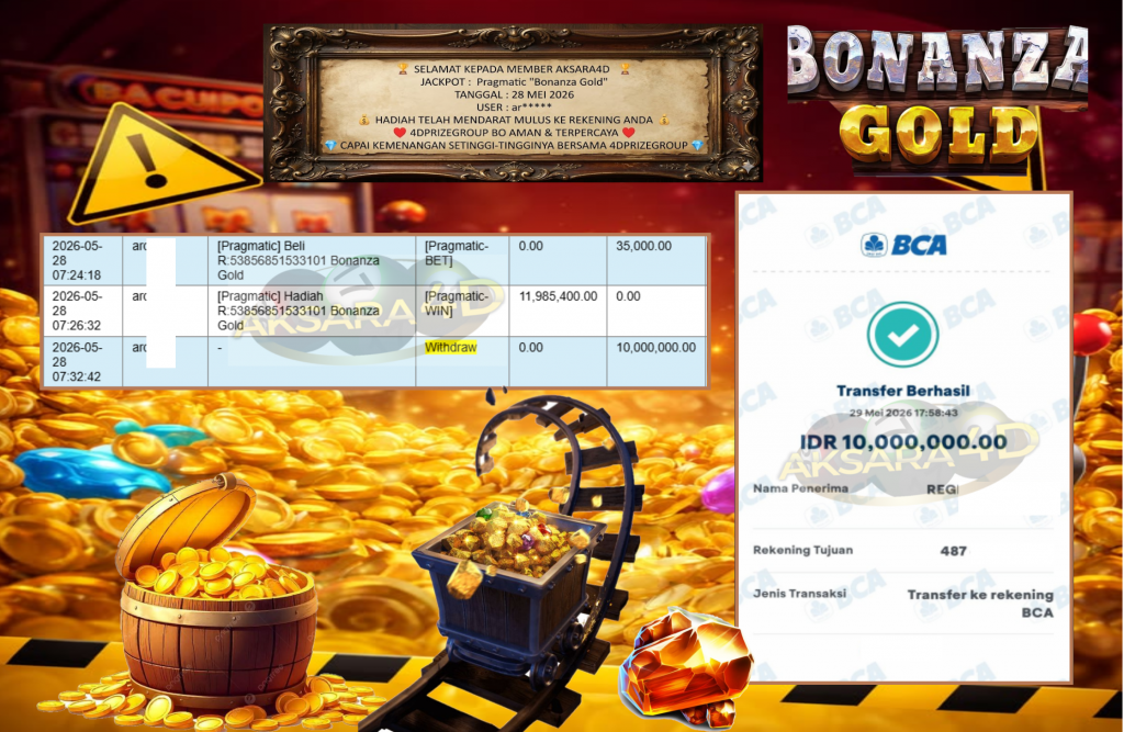 AKSARA4D JACKPOT Pragmatic “Bonanza Gold” Rp10.000.000,- LUNAS