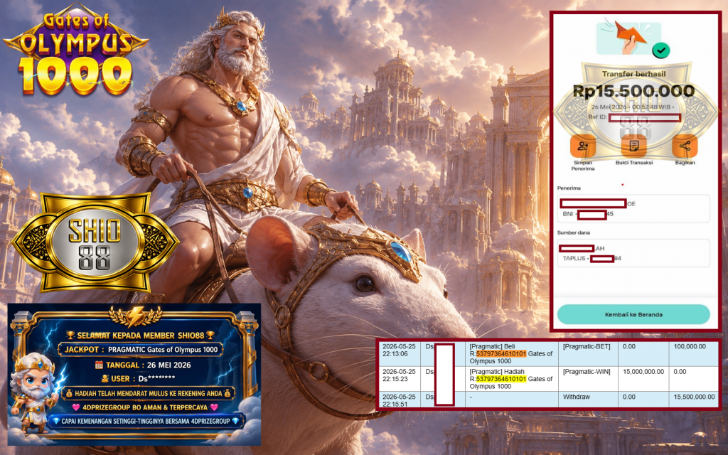 SHIO88 JACKPOT PRAGMATIC “Gates of Olympus 1000″‎‏‏‎‎ Rp15.500.000,- LUNAS