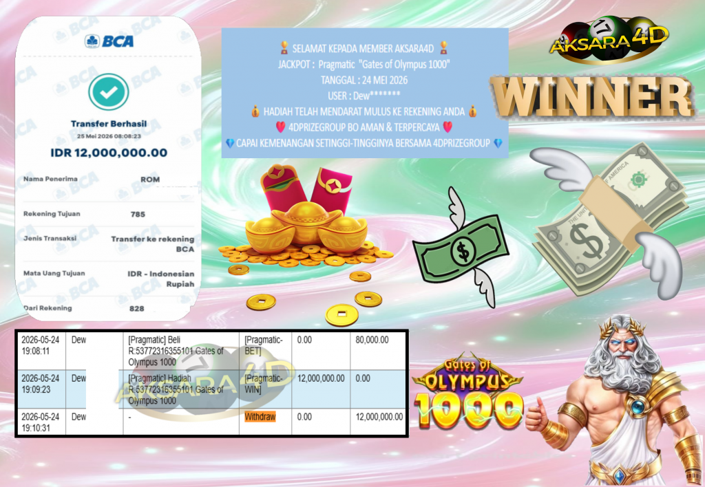 AKSARA4D JACKPOT Pragmatic “Gates of Olympus 1000” Rp12.000.000,- LUNAS