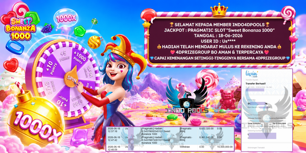 INDO4DPOOLS JACKPOT PRAGMATIC SLOT “Sweet Bonanza 1000” Rp 15.500.000,- LUNAS