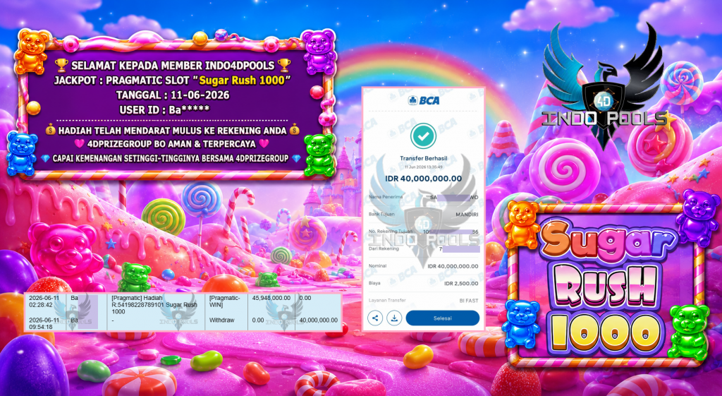 INDO4DPOOLS JACKPOT PRAGMATIC SLOT “Sugar Rush 1000” Rp 40.000.000,- LUNAS