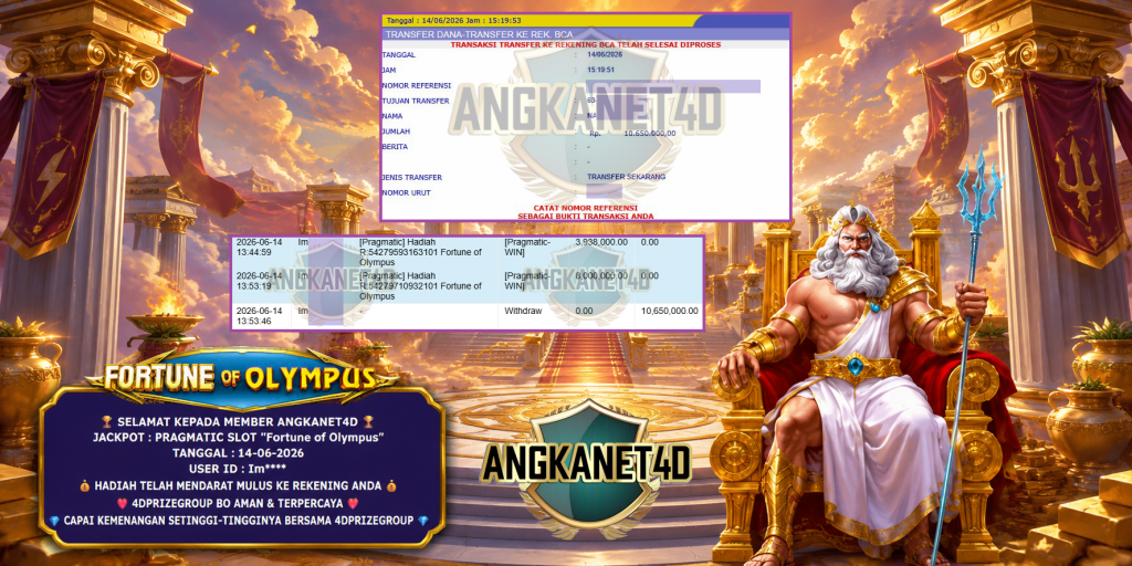 ANGKANET4D JACKPOT PRAGMATIC SLOT “Fortune of Olympus” Rp 10.650.000,- LUNAS