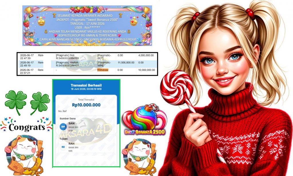 AKSARA4D JACKPOT PRAGMATIC “Sweet Bonanza 2500″ Rp10.000.000,- LUNAS