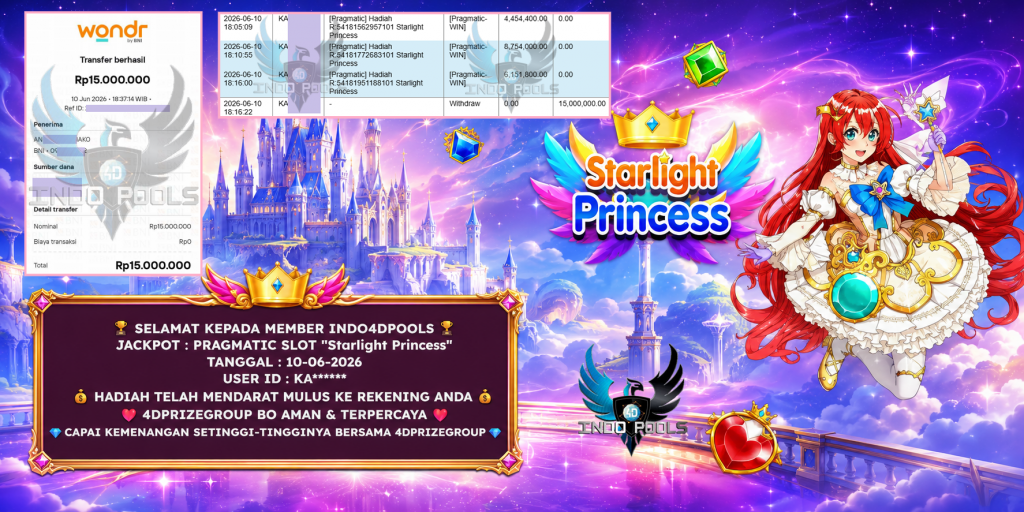 INDO4DPOOLS JACKPOT PRAGMATIC SLOT “Starlight Princess” Rp 15.000.000,- LUNAS