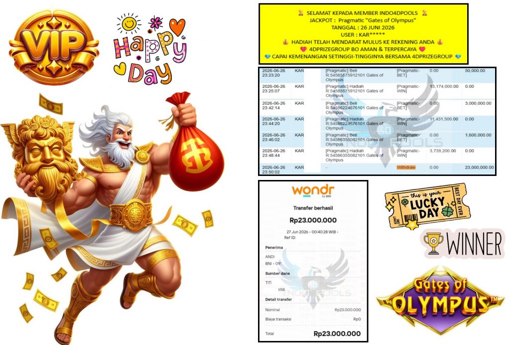 INDO4DPOOLS JACKPOT Pragmatic “Gates of Olympus” Rp23.000.000,- LUNAS