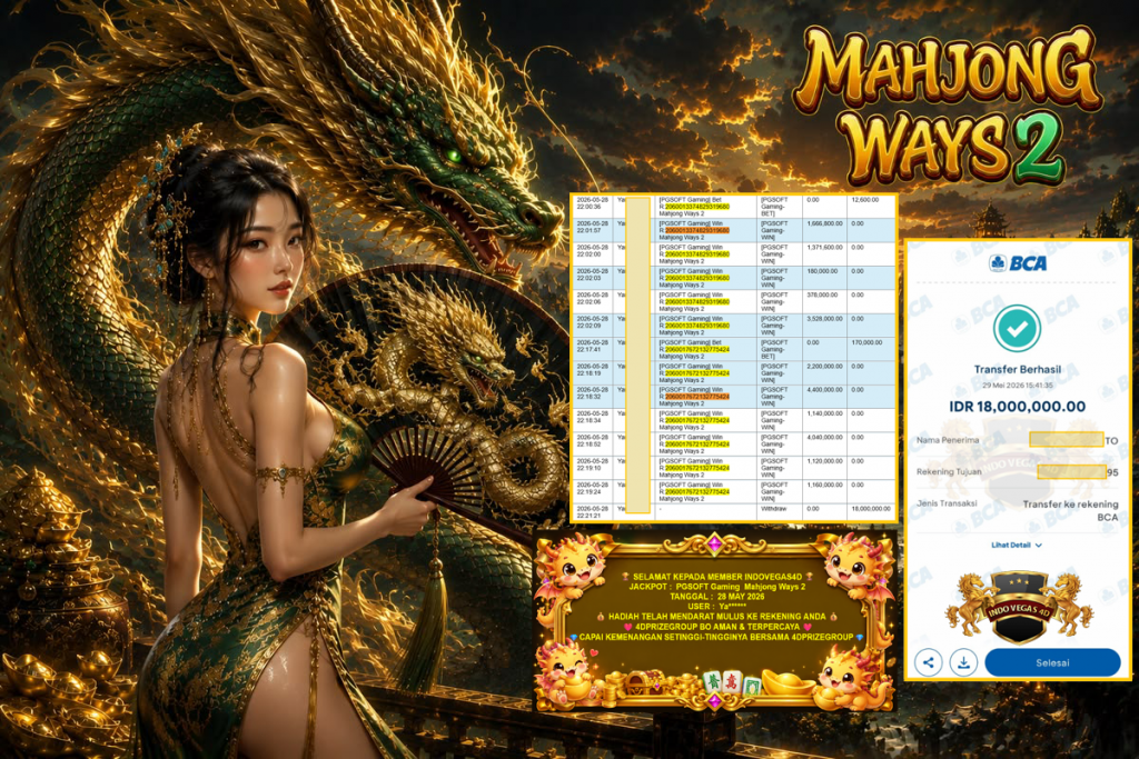 INDOVEGAS4D JACKPOT PGSOFT Gaming ” Mahjong Ways 2 “‎‎‏‏ ‎‎‏‏‎‎‏‏Rp 18.000.000 ,- LUNAS
