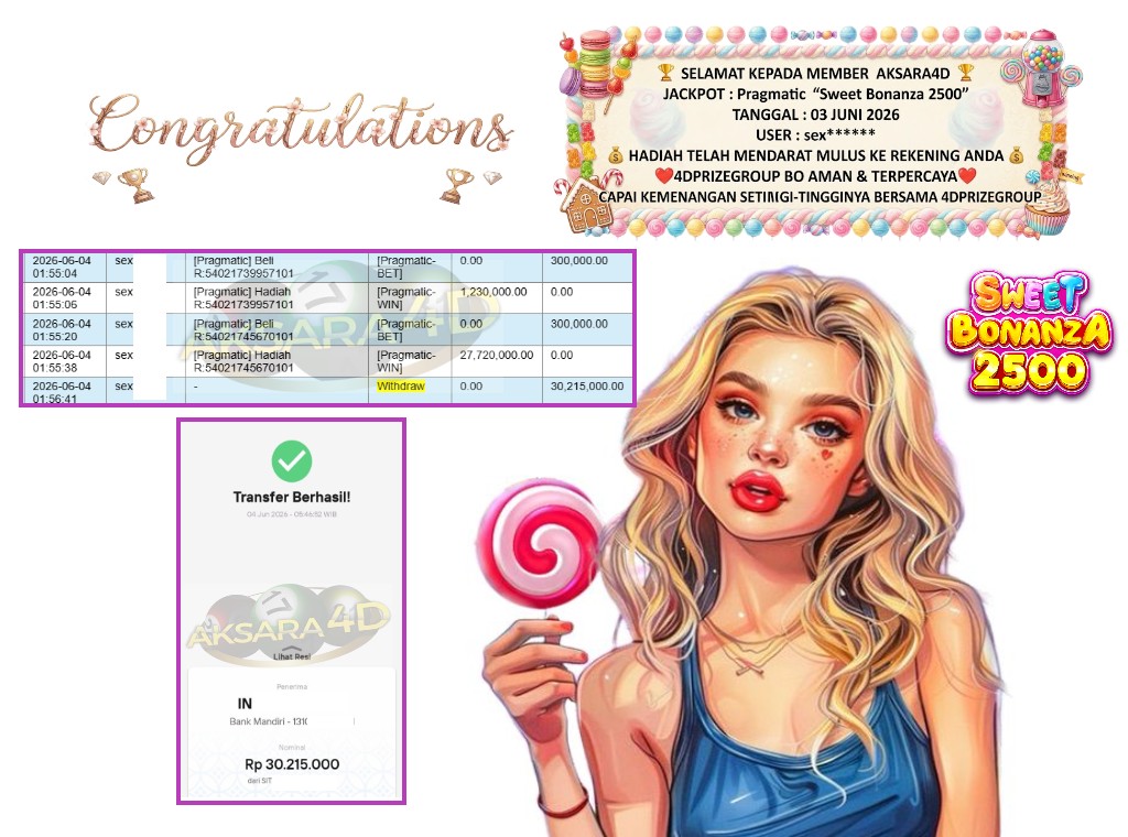 AKSARA4D JACKPOT PRAGMATIC “Sweet Bonanza 2500″‎‏‏‎‎ Rp30.215.000,- LUNAS