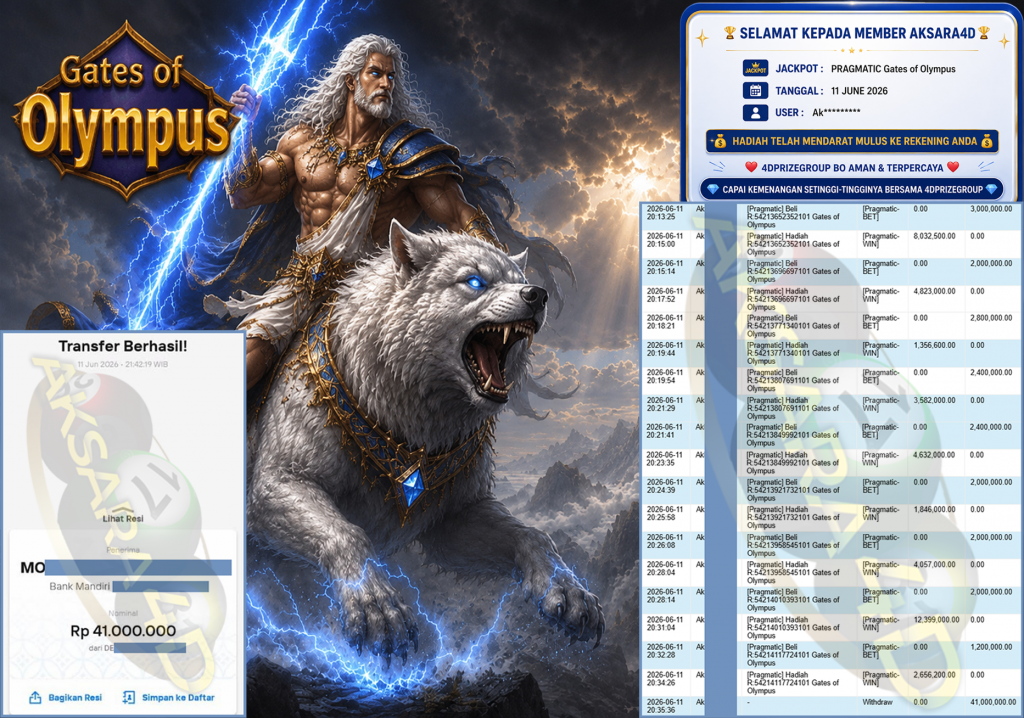 AKSARA4D JACKPOT PRAGMATIC ” Gates of Olympus ” Rp 41,000,000,- LUNAS