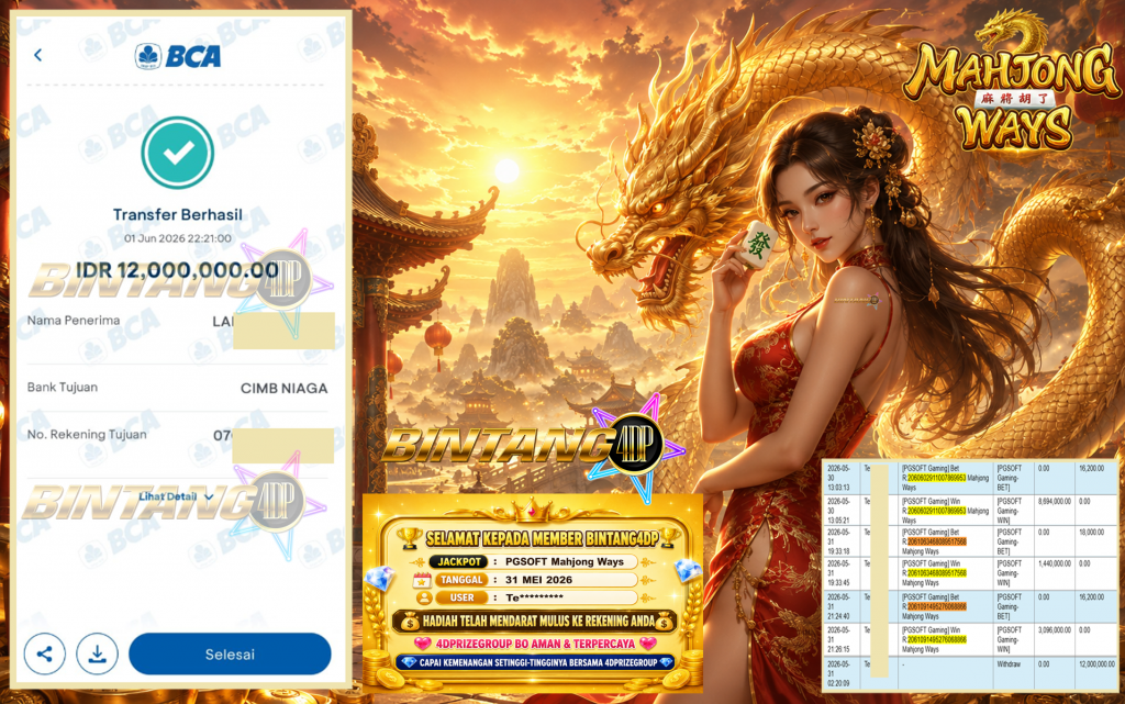 BINTANG4DP JACKPOT PGSOFT “Mahjong Ways”‎‎‏‏ ‎‎‏‏‎‎‏‏Rp12.000.000,- LUNAS
