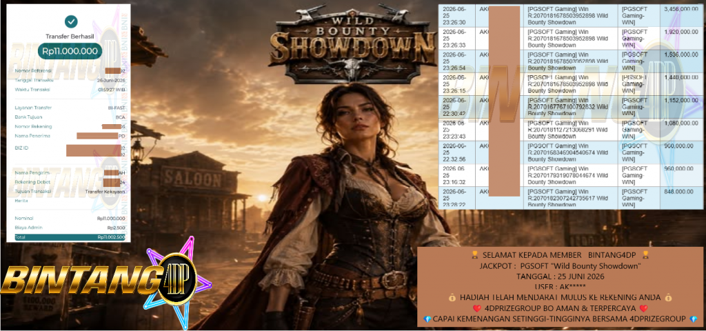 BINTANG4DP JACKPOT PGSOFT “Wild Bounty Showdown” Rp11.000.000,- LUNAS