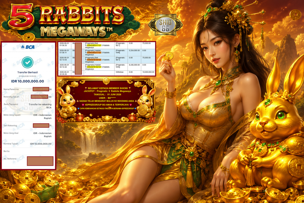 SHIO88 JACKPOT PRAGMATIC ” 5 Rabbits Megaways ” Rp 10.000.000,- LUNAS