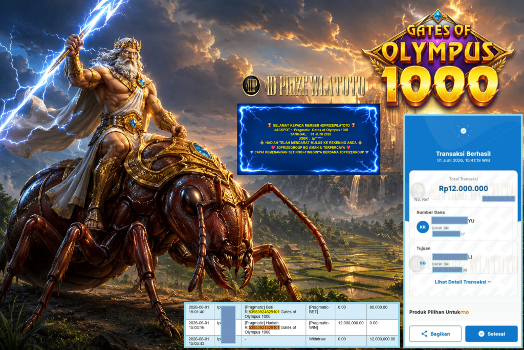 4DPRIZEWLATOTO JACKPOT PRAGMATIC ” Gates of Olympus 1000 ” Rp 12.000.000,- LUNAS