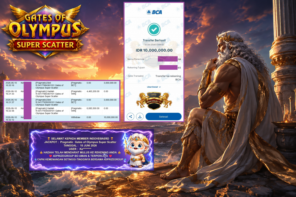 INDOVEGAS4D JACKPOT PRAGMATIC โ Gates of Olympus Super Scatter โ Rp 10.000.000,- LUNAS