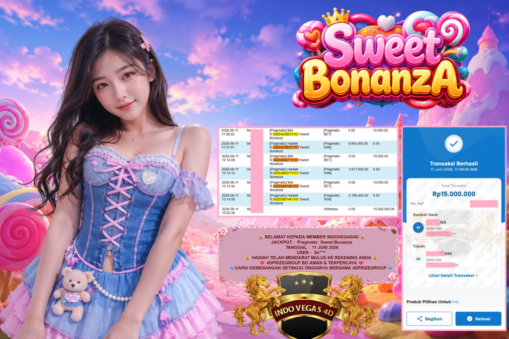 INDOVEGAS4D JACKPOT PRAGMATIC ” Sweet Bonanza ” Rp 15.000.000,- LUNAS