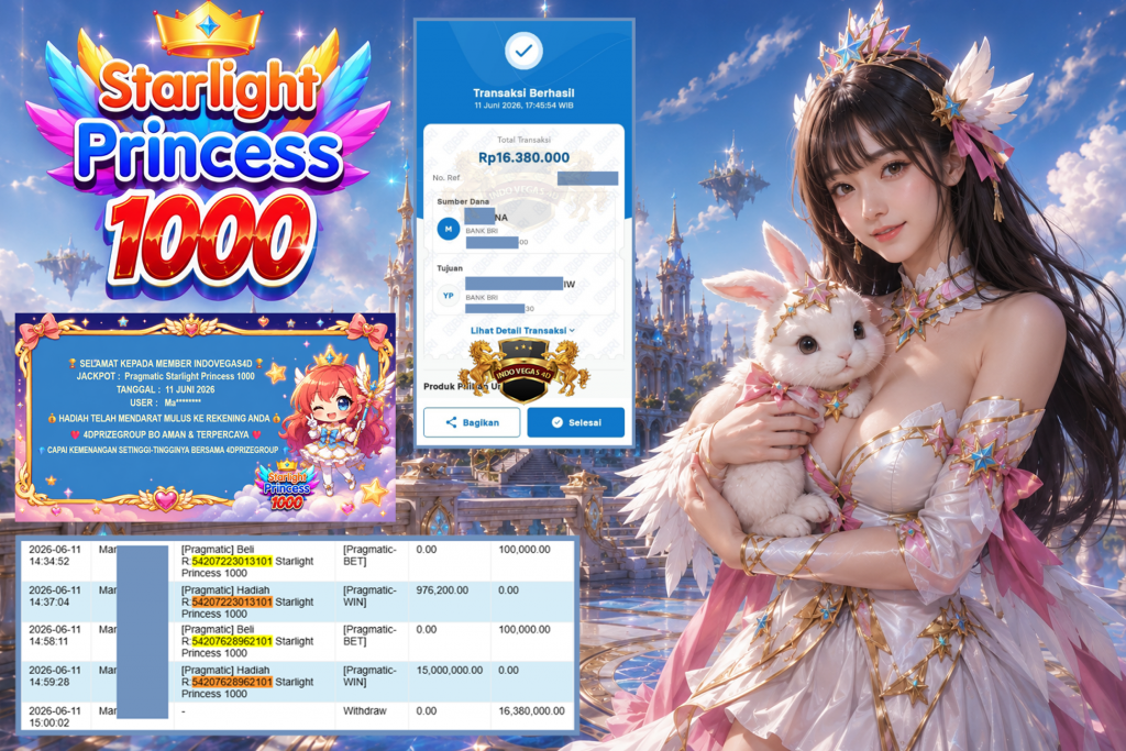 INDOVEGAS4D JACKPOT PRAGMATIC β Starlight Princess 1000 β Rp 16.380.000,- LUNAS