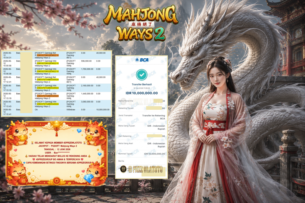 4DPRIZEWLATOTO JACKPOT PGSOFT Gaming β Mahjong Ways 2 βββββ ββββββββRp 10.000.000 ,- LUNAS