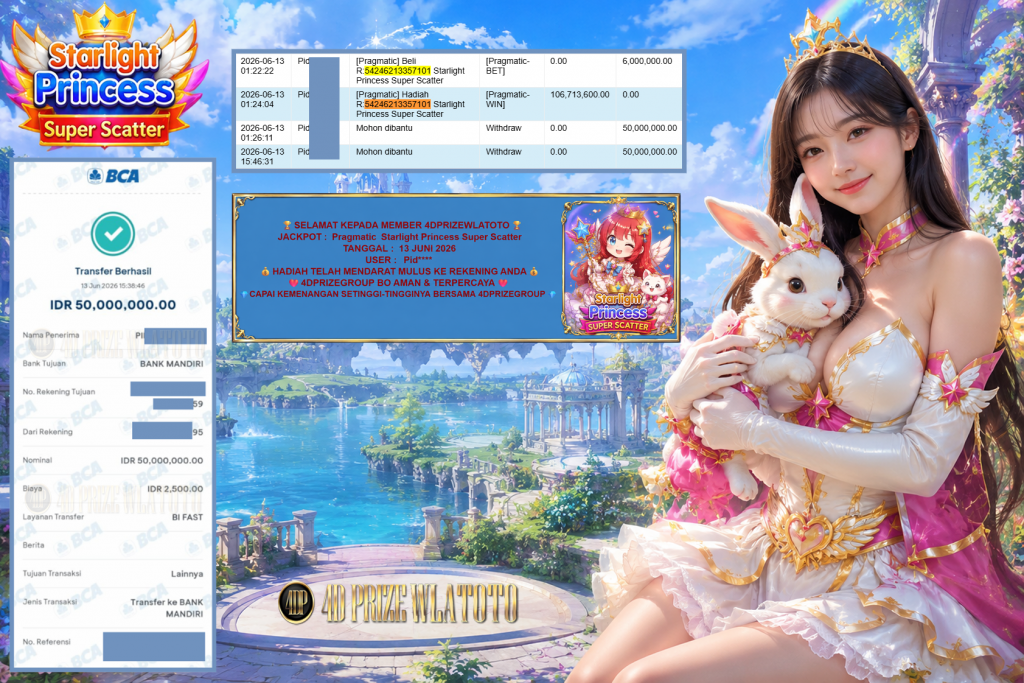 4DPRIZEWLATOTO JACKPOT PRAGMATIC ” Starlight Princess Super Scatter ” Rp 100.000.000 ,- LUNAS