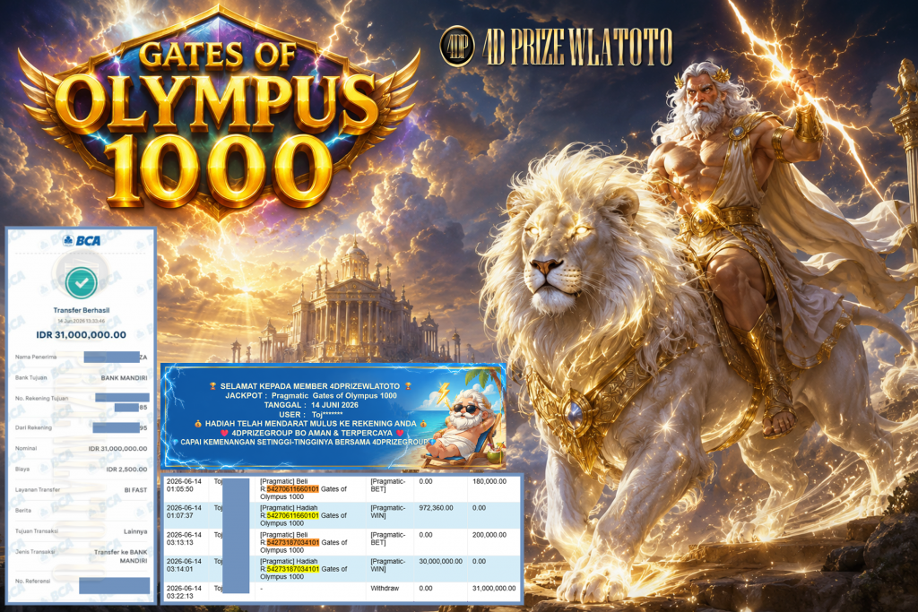 4DPRIZEWLATOTO JACKPOT PRAGMATIC ” Gates of Olympus 1000 ” Rp 31.000.000 ,- LUNAS