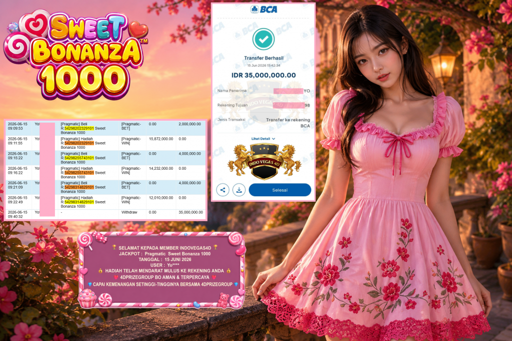 INDOVEGAS4D JACKPOT PRAGMATIC ” Sweet Bonanza 1000 ” Rp 35.000.000 ,- LUNAS