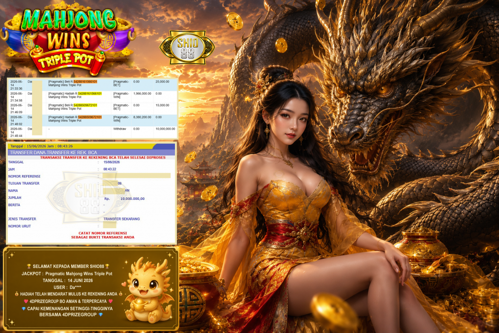 SHIO88 JACKPOT PRAGMATIC ” Mahjong Wins Triple Pot ” Rp 10.000.000 ,- LUNAS