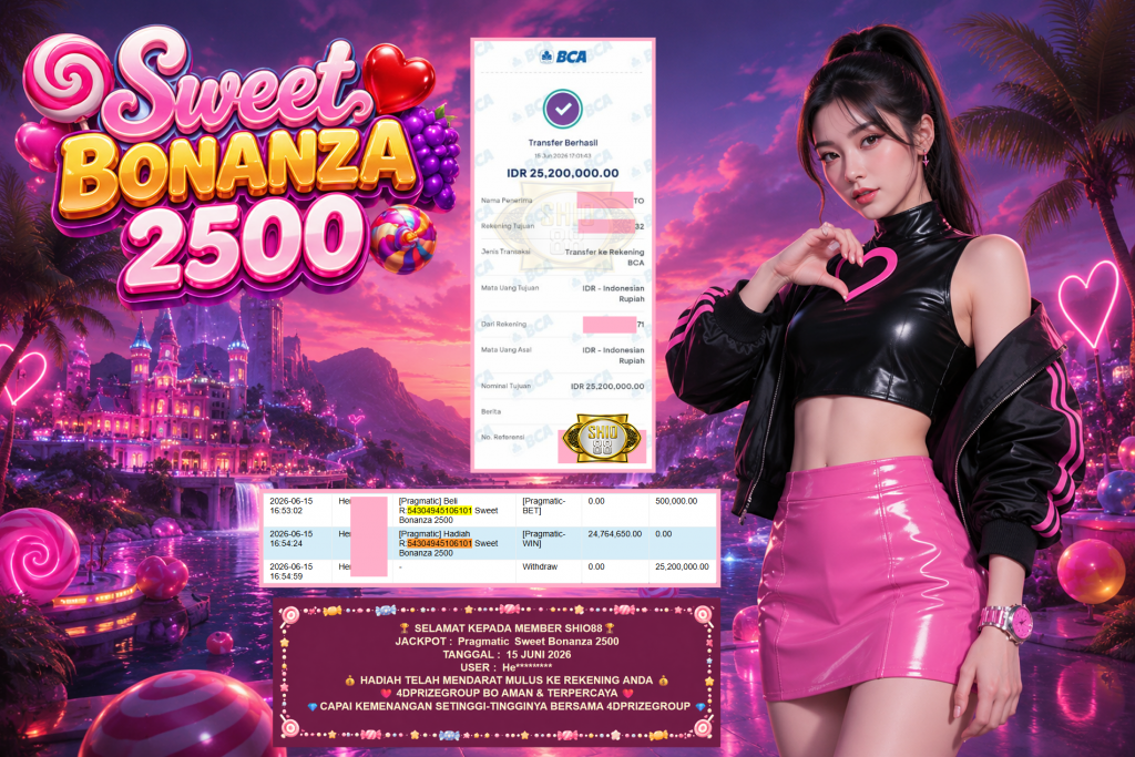 SHIO88 JACKPOT PRAGMATIC ” Sweet Bonanza 2500 ” Rp 25.200.000 ,- LUNAS