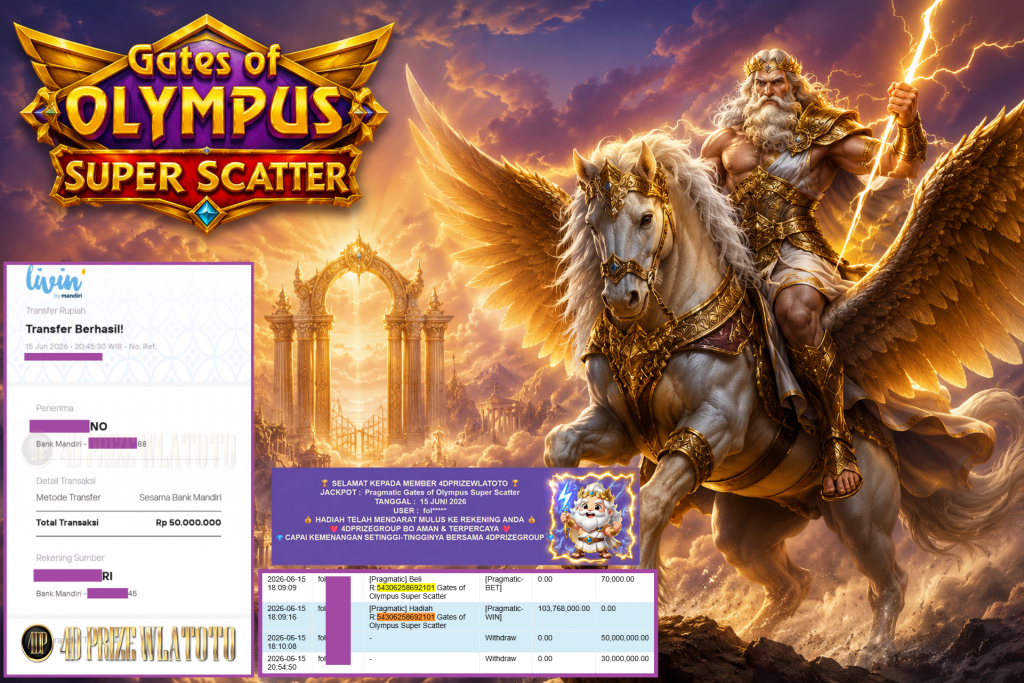4DPRIZEWLATOTO JACKPOT PRAGMATIC ” Gates of Olympus Super Scatter ” Rp 107.000.000 ,- LUNAS