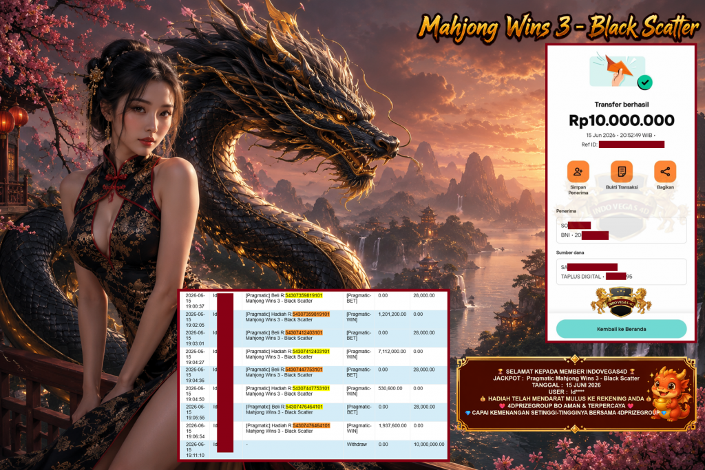 INDOVEGAS4D JACKPOT PRAGMATIC ” Mahjong Wins 3 – Black Scatter ” Rp 10.000.000 ,- LUNAS
