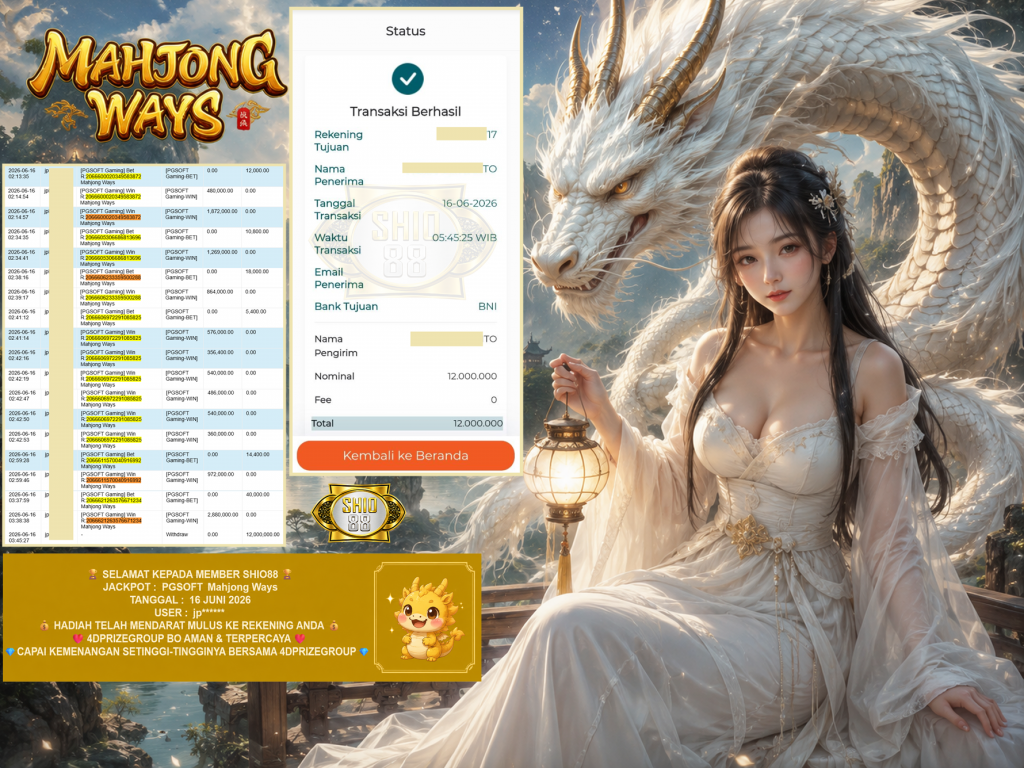 SHIO88 JACKPOT PGSOFT Gaming ” Mahjong Ways “‎‎‏‏ ‎‎‏‏‎‎‏‏Rp 12.000.000 ,- LUNAS